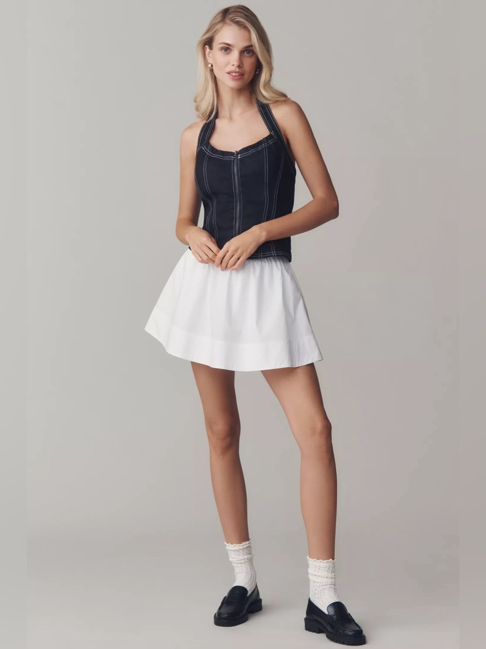 NWT Anthropologie Pilcro Halter Front-Zip Tank, Zipped, Dark Denim, Size M - Picture 2 of 8